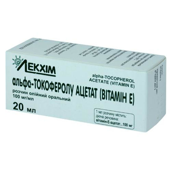 Альфа-токоферола ацетат Вітамін Е розчин масляний оральний 100 мг/мл флакон 20мл